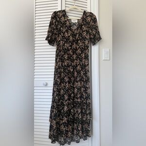 ba&sh Black Maxi Dress with Pink Floral Print size 2/M